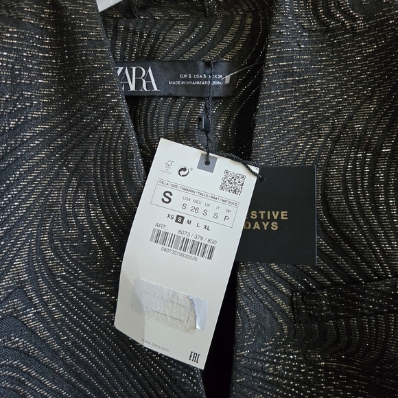 New Zara Festive Days Lapelless Jacquard Black/Gold Blazer Suit Jacket NWT Small - Picture 14 of 14